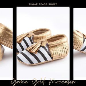 Grace Gold Baby Moccasin Shoes - Sugar Tease
